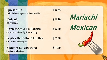 Digital Menu Board - Mexican - 5 Items in Orange color