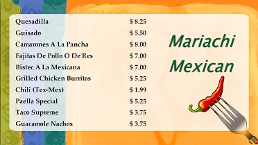 Digital Menu Board - Mexican - 10 Items in Orange color