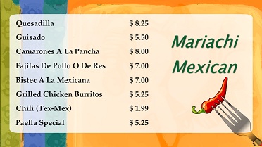Digital Menu Board - Mexican - 8 Items in Orange color